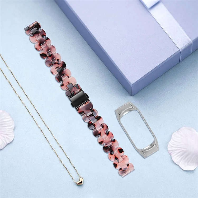 Oval Resin Smart Watch Wrist Band Replacement Strap for Xiaomi Mi Band 3/Band 4 - Brown/Light Pink