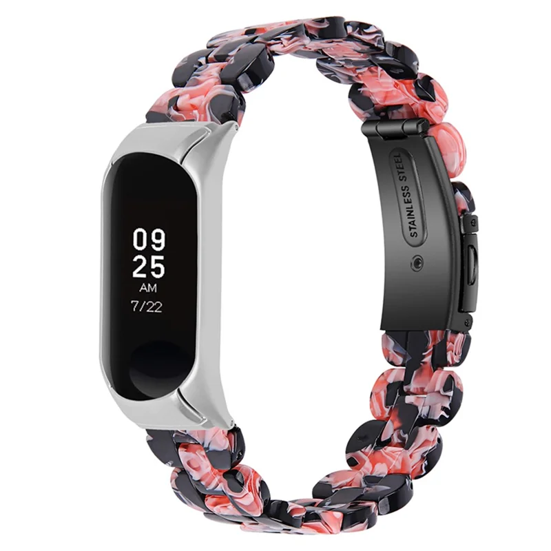 Oval Resin Smart Watch Wrist Band Replacement Strap for Xiaomi Mi Band 3/Band 4 - Black/Pink