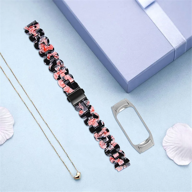 Oval Resin Smart Watch Wrist Band Replacement Strap for Xiaomi Mi Band 3/Band 4 - Black/Pink