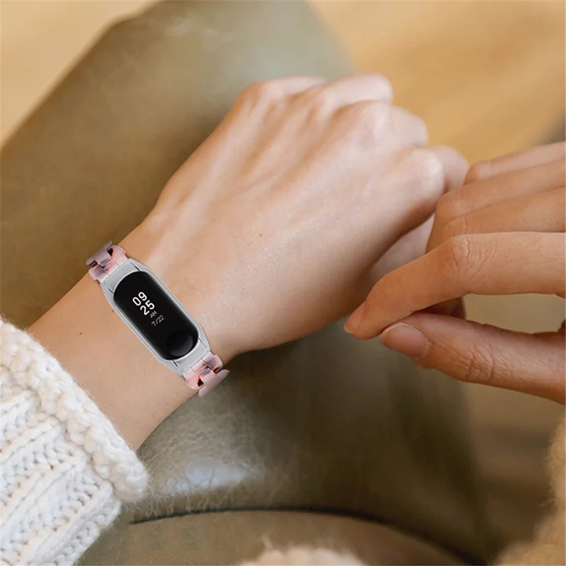 Oval Resin Smart Watch Wrist Band Replacement Strap for Xiaomi Mi Band 3/Band 4 - Black/Pink