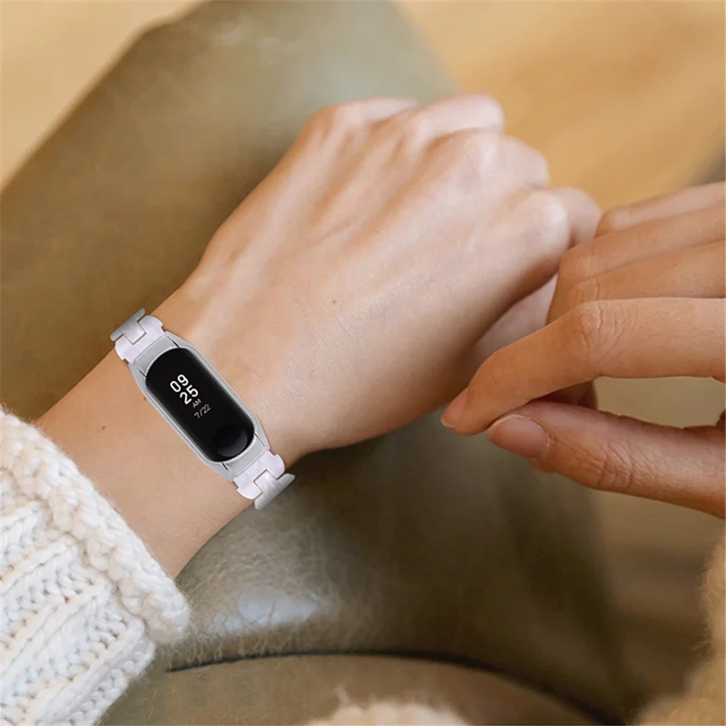 Banda de reemplazo de correa de reloj inteligente de resina ovalada para Xiaomi Mi Band 3/Band 4 - Blanco perla