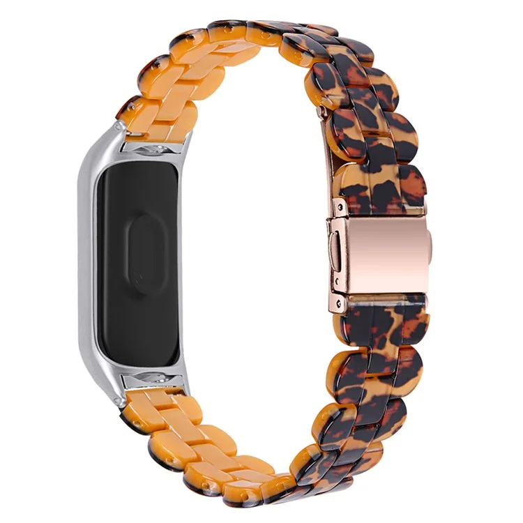 Elegante Cinturino da Polso di Ricambio in Resina Ovale Con Fibbia Pieghevole Per Xiaomi Mi Band 5/Band 6 - Leopardato