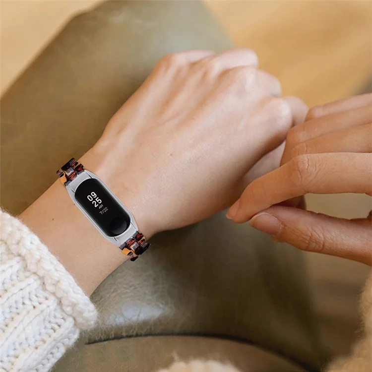 Stylish Oval Resin Watchband Replacement Wrist Strap with Folding Buckle for Xiaomi Mi Band 5/Band 6 - Leopard Print