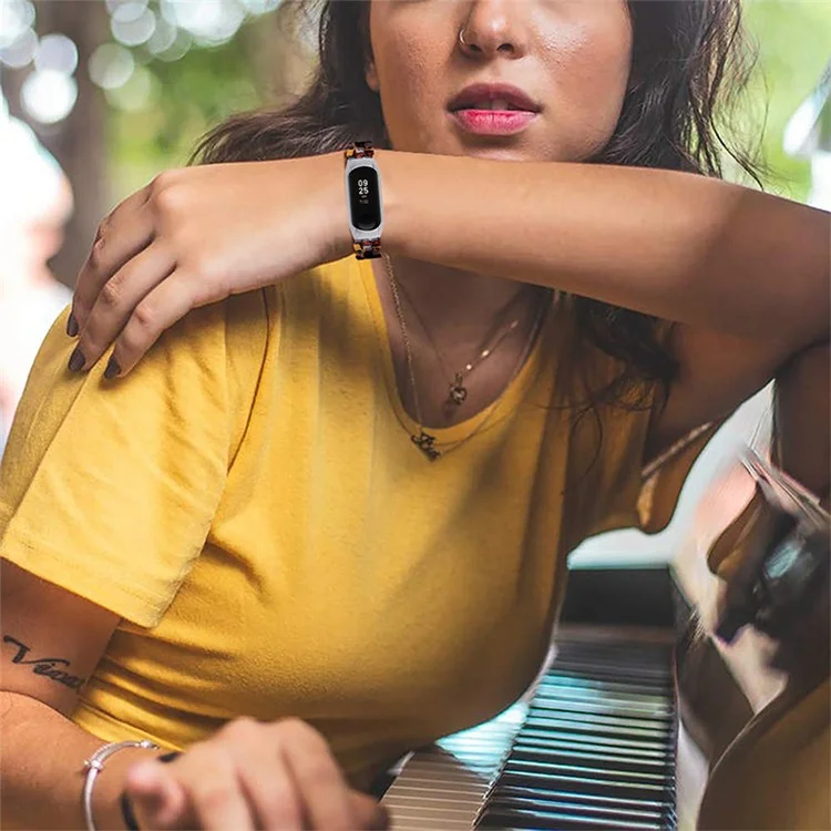 Stylish Oval Resin Watchband Replacement Wrist Strap with Folding Buckle for Xiaomi Mi Band 5/Band 6 - Leopard Print