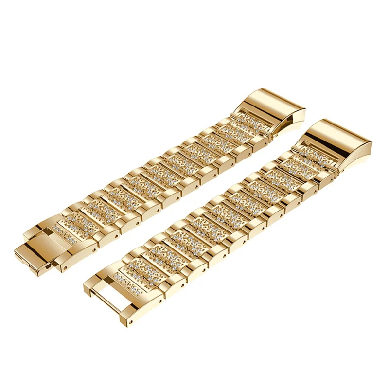 Three Beads Rhinestones Decor Metal Wrist Strap Replacement Watchband for Fitbit Charge 2/Charge 2 HR - Gold