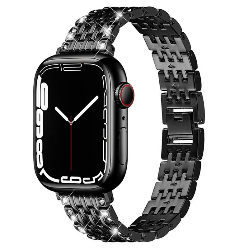 2 Rows Rhinestones Decor Replacement Metal Watchband Wrist Strap for Apple Watch Series 9 / 8 / 7 41mm / 6 / 5 / 4 / SE (2023) / SE(2022) / SE 40mm / 3 / 2 / 1 38mm - Black