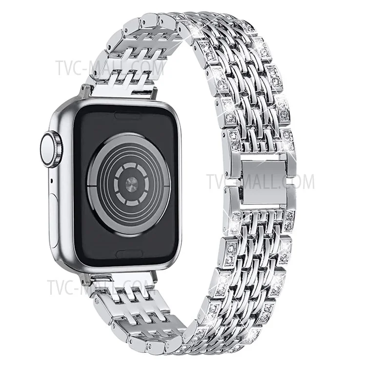 2 Fileiras Rhinestones Decoração Substituição De Metal Relógio Pulseira De Pulso Para Maçã Relógio Série 7 41mm / Relógio Série 6/5/4 / SE 40mm / Watch Series 1/2/3 38mm - Prata
