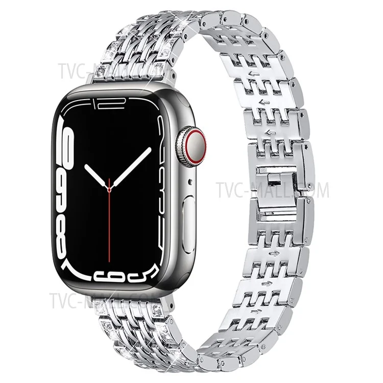2 Fileiras Rhinestones Decoração Substituição De Metal Relógio Pulseira De Pulso Para Maçã Relógio Série 7 41mm / Relógio Série 6/5/4 / SE 40mm / Watch Series 1/2/3 38mm - Prata
