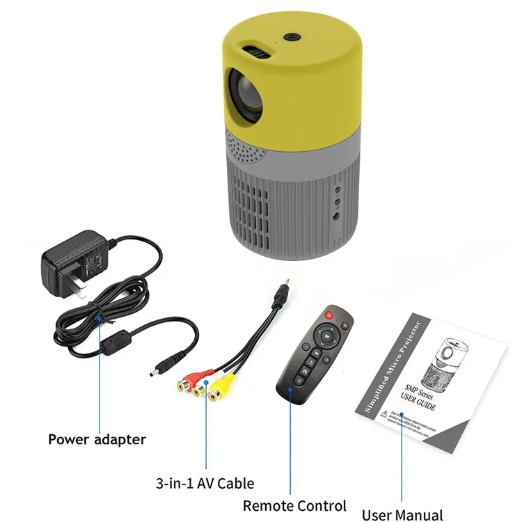 YT400 100 Polegadas Projetor De Crianças Grande Tela LCD Mini Projetor Portátil Projetor De Teatro Familiar Para Dormitório Home - Amarelo + Cinza / EUA Plug