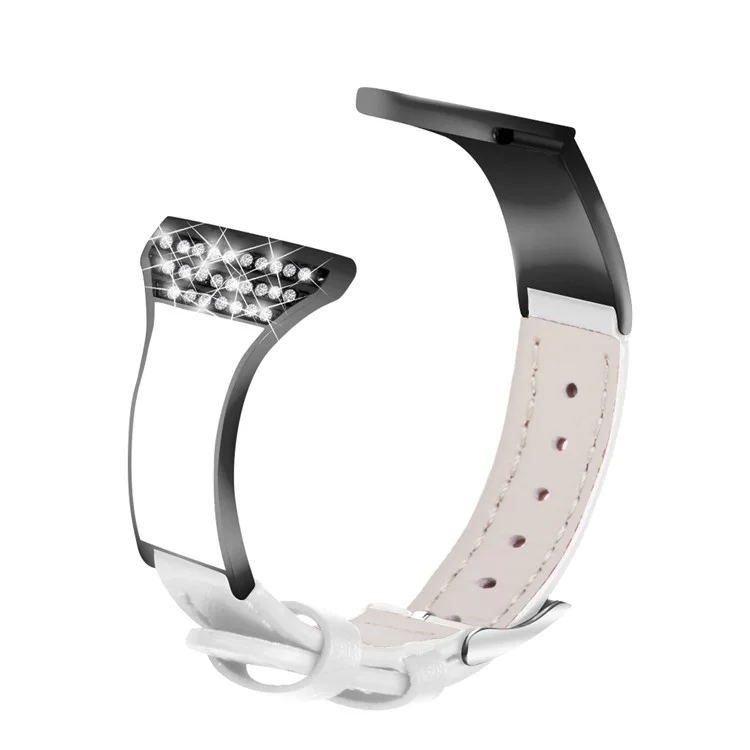 Stylish Rhinestones Decor Ceramic+Cowhide Leather Watch Strap for Fossil Gen 5 Garlyle HR - White