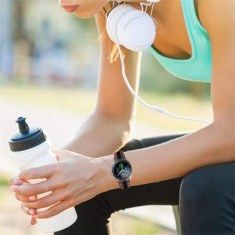 20mm Wrist Strap for Withing Steel Men Style Smart Watch Color Splicing Design Adjustable Cowhide Leather Band - Brown/Black