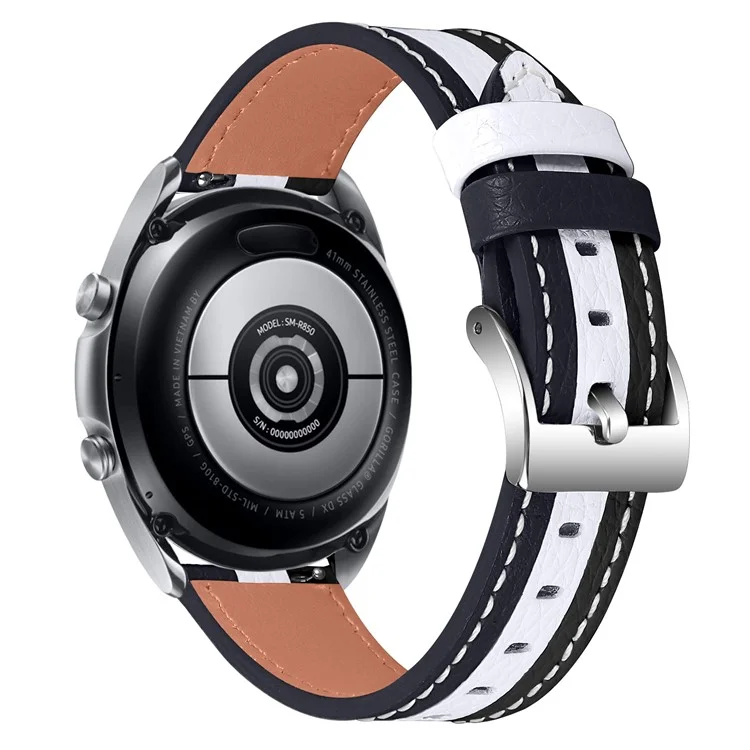 Для Garmin Vivoactive 3/Vivoactive 3 Music Sewing Line Design Color Splicing Smartwatch Band Cowhide Leather Replacement Strap (20mm) - Black/White