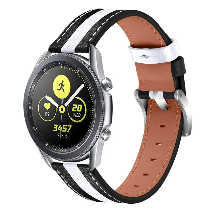 Для Garmin Vivoactive 3/Vivoactive 3 Music Sewing Line Design Color Splicing Smartwatch Band Cowhide Leather Replacement Strap (20mm) - Black/White