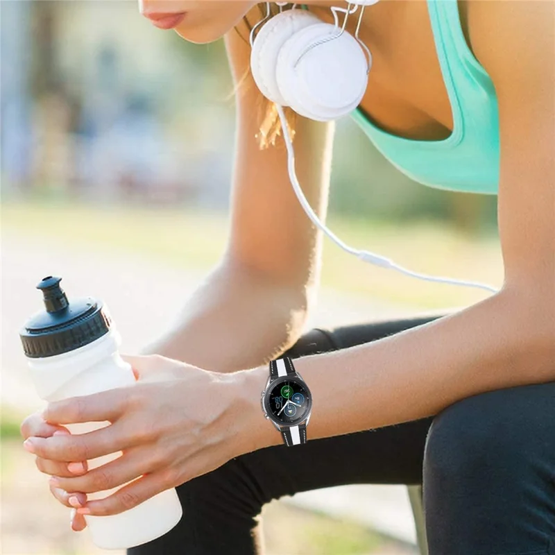 20mm Cowhide Leather Wrist Band for Garmin Venu Stylish Color Splicing Adjustable Replacement Strap - Black/White