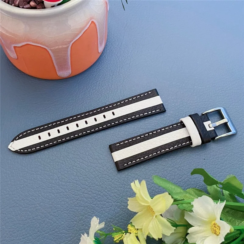 20mm Replacement Strap for Garmin Vivomove 3/GarminMove 3 Stylish Color Splicing Adjustable Top Layer Cowhide Leather Watch Band - Black/White