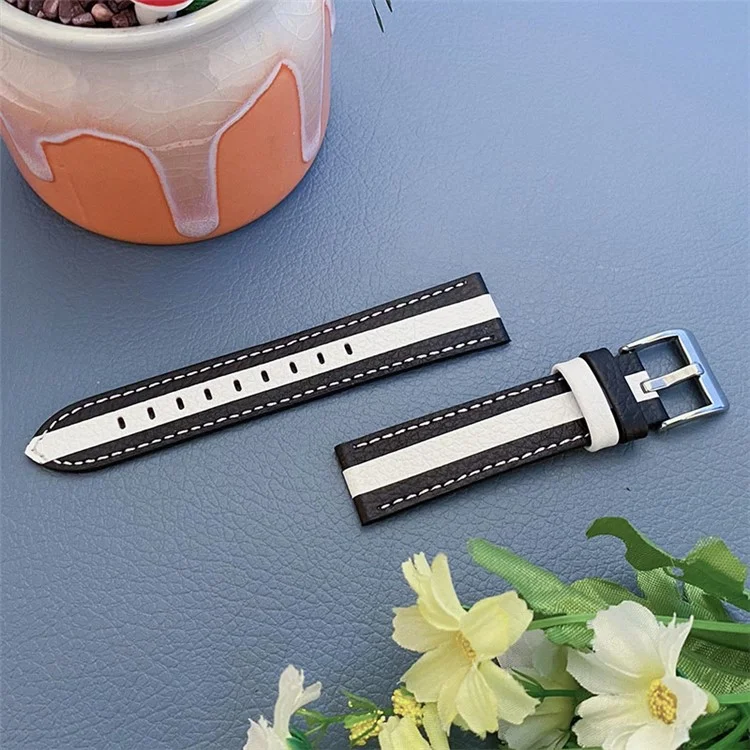 20mm Replacement Watch Strap for Huawei Watch GT 2 42mm/Watch 2 Color Splicing Adjustable Cowhide Leather Wrist Band - Black/White