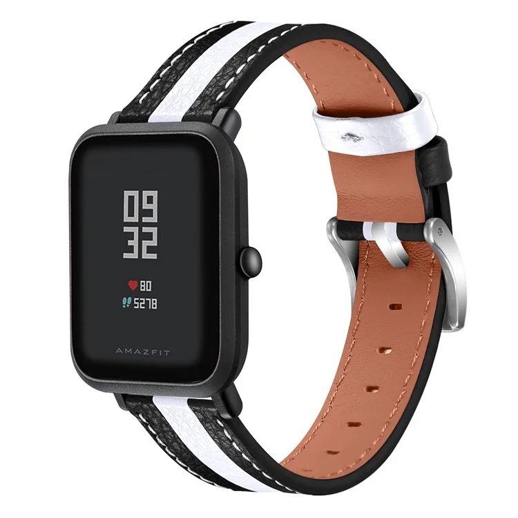 Para Huami Amazfit Bip 1S/GTR 42 mm de Línea de Costura Color Strap Strap de Cuero de Cuero de Vaca Ajustable (20 Mm) - Blanco Negro