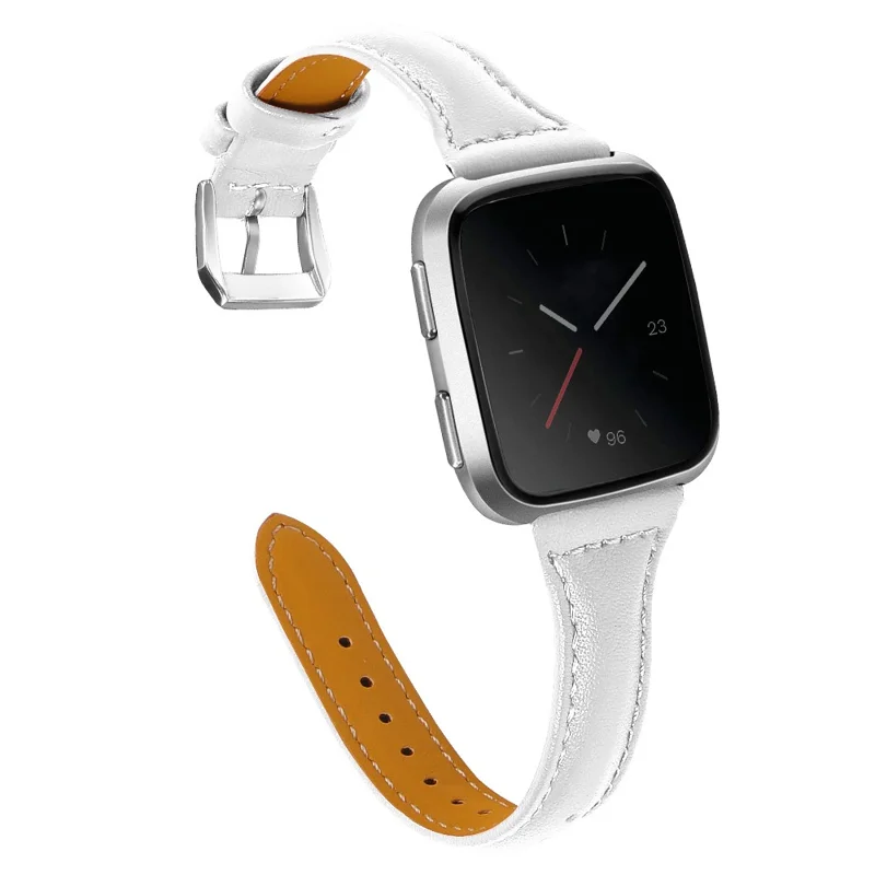 For Fitbit Versa 2/Versa/Versa Lite/Versa SE Stylish Cowhide Genuine Leather Replacement Smart Watch Strap - White