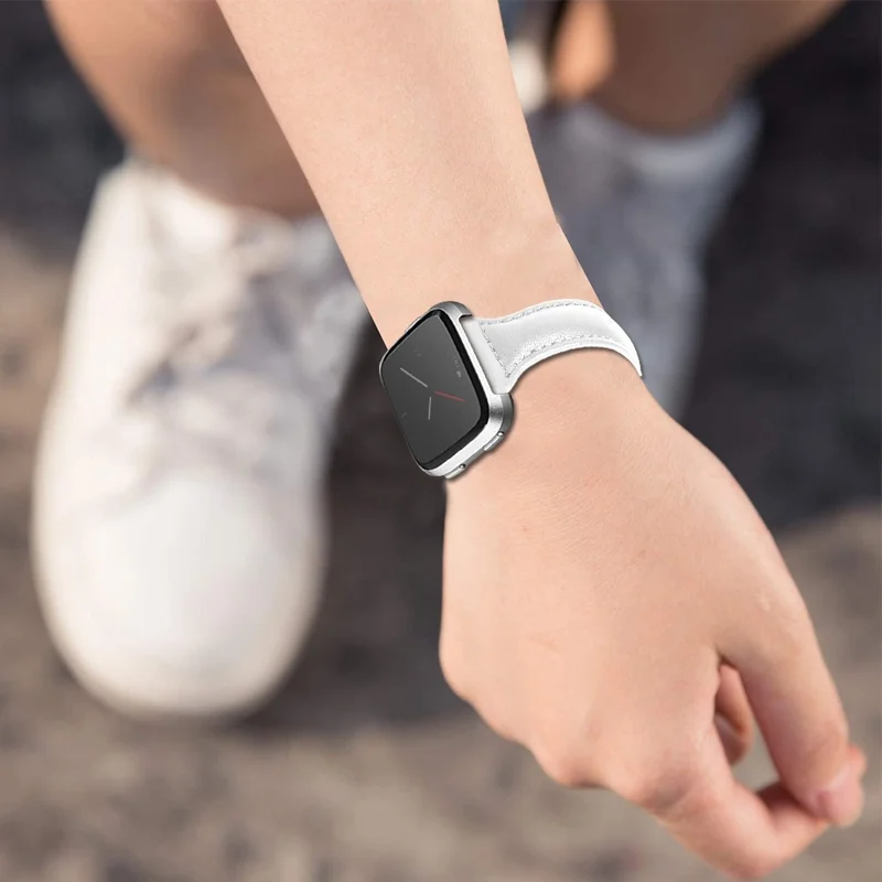 For Fitbit Versa 2/Versa/Versa Lite/Versa SE Stylish Cowhide Genuine Leather Replacement Smart Watch Strap - White