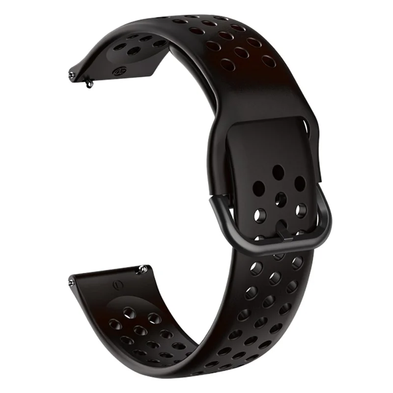 20mm Universal Round Holes Breathable Silicone Smart Watch Strap Replacement Wrist Band - Black