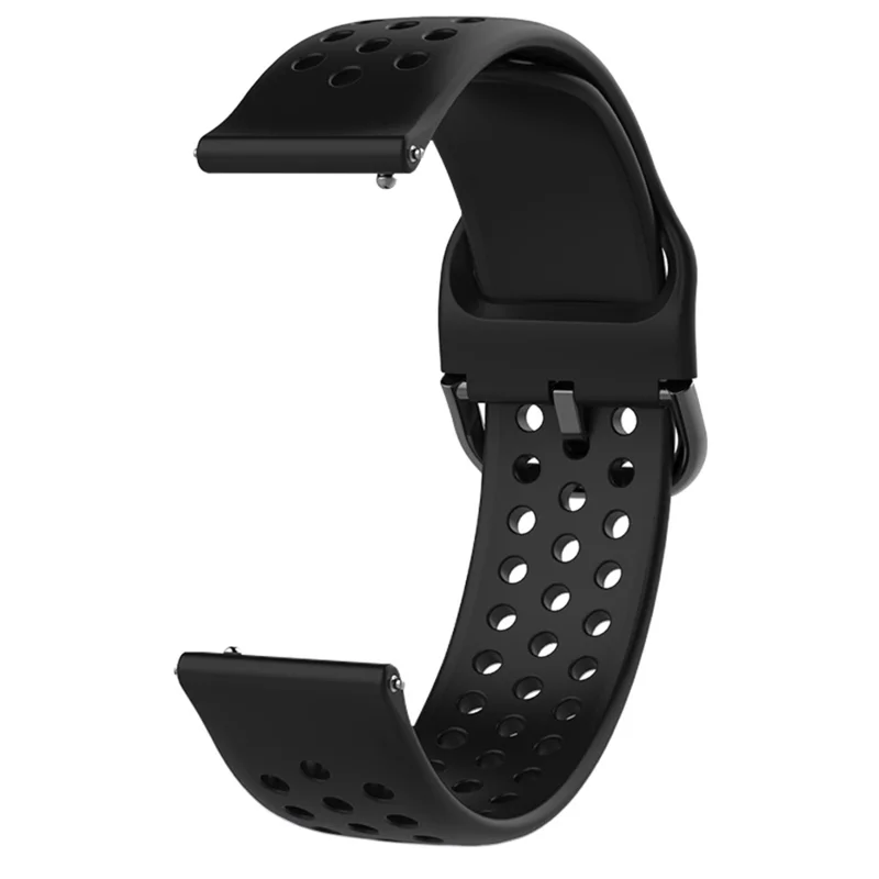 20mm Universal Round Holes Breathable Silicone Smart Watch Strap Replacement Wrist Band - Black