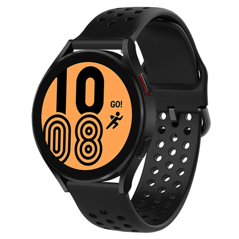 20mm Universal Round Holes Breathable Silicone Smart Watch Strap Replacement Wrist Band - Black