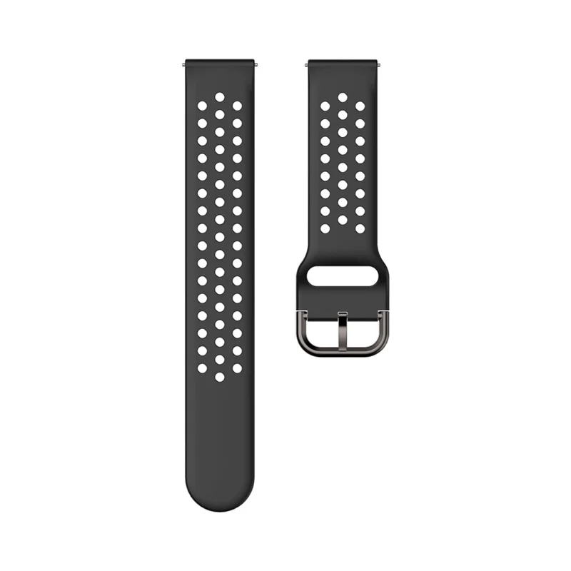 20mm Universal Round Holes Breathable Silicone Smart Watch Strap Replacement Wrist Band - Black