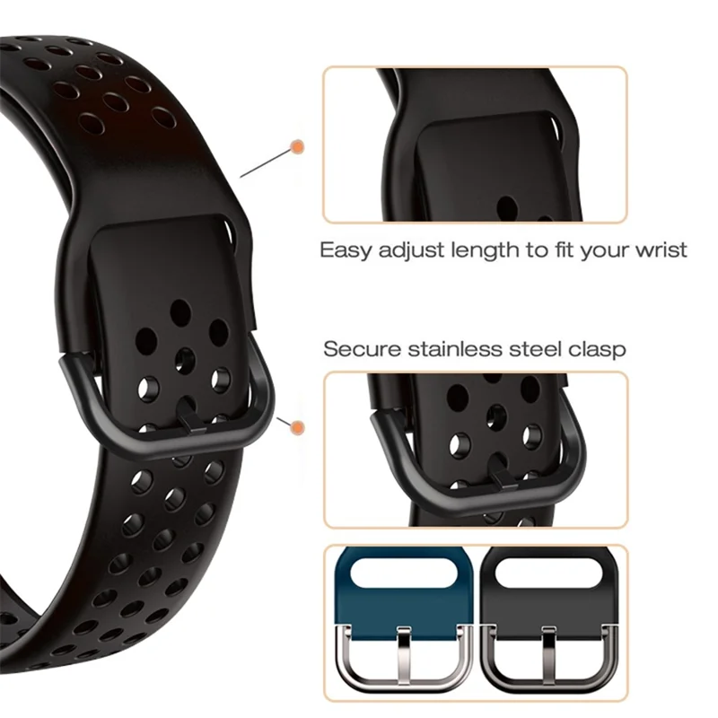 20mm Universal Round Holes Breathable Silicone Smart Watch Strap Replacement Wrist Band - Black