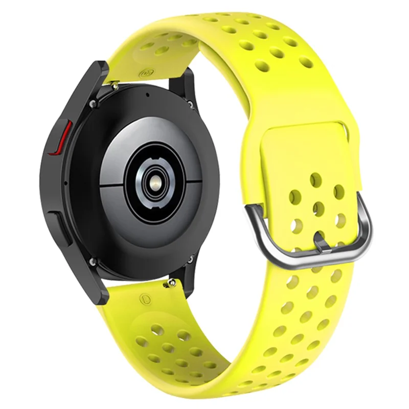 20mm Universal Round Holes Breathable Silicone Smart Watch Strap Replacement Wrist Band - Yellow