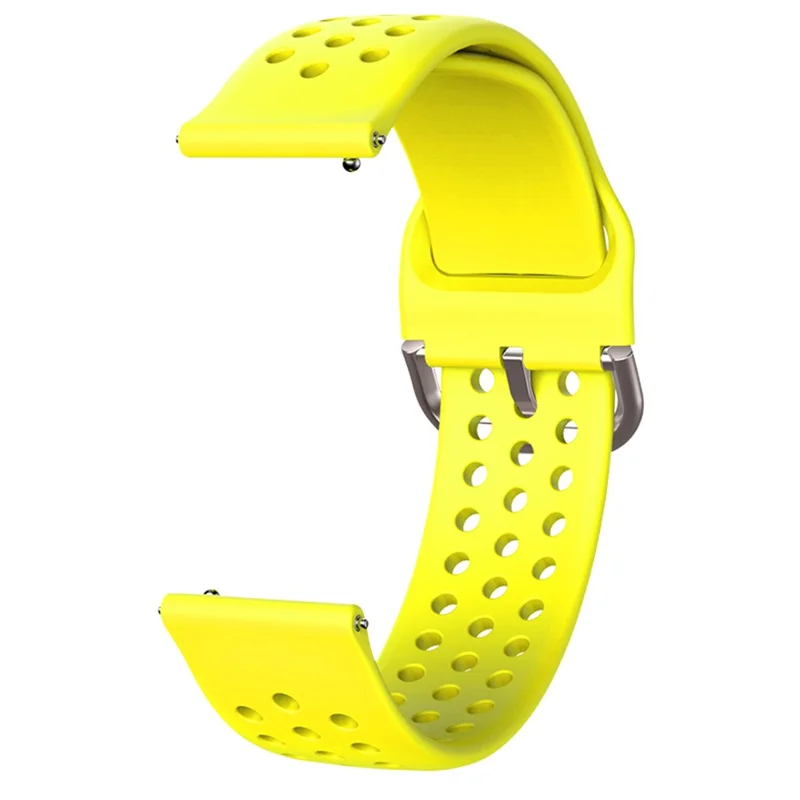 20mm Universal Round Holes Breathable Silicone Smart Watch Strap Replacement Wrist Band - Yellow