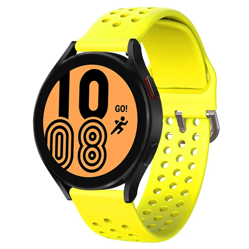 20mm Universal Round Holes Breathable Silicone Smart Watch Strap Replacement Wrist Band - Yellow