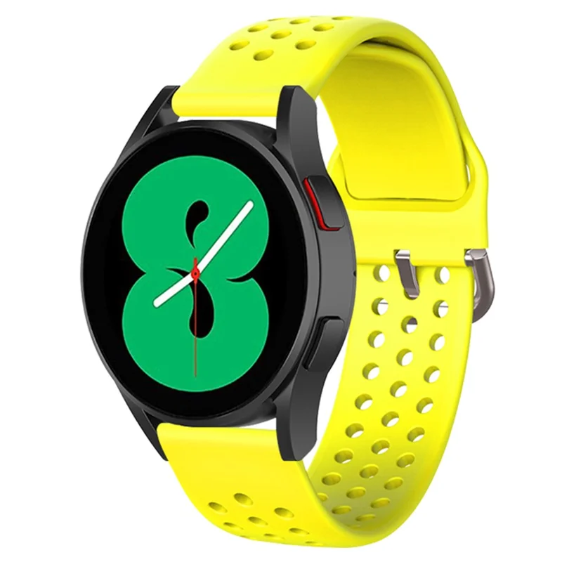 20mm Universal Round Holes Breathable Silicone Smart Watch Strap Replacement Wrist Band - Yellow