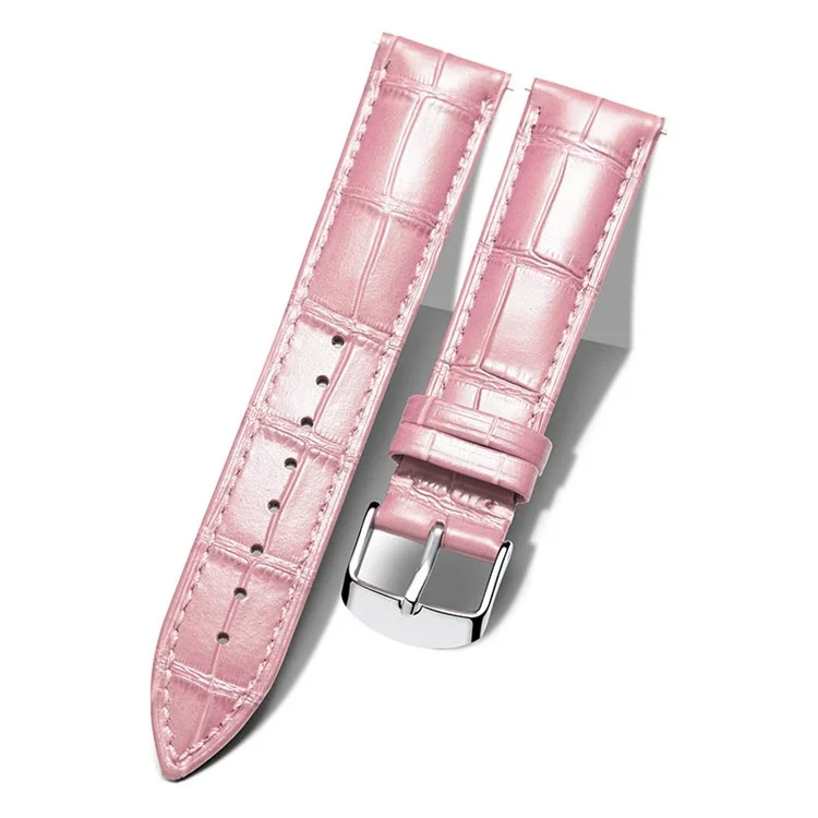For TicWatch Pro/GTX 22mm Crocodile Texture Cowhide Genuine Leather Strap Replacement Wrist Band - Pink