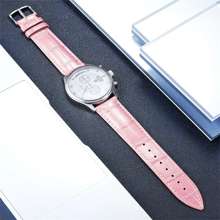 For TicWatch Pro/GTX 22mm Crocodile Texture Cowhide Genuine Leather Strap Replacement Wrist Band - Pink