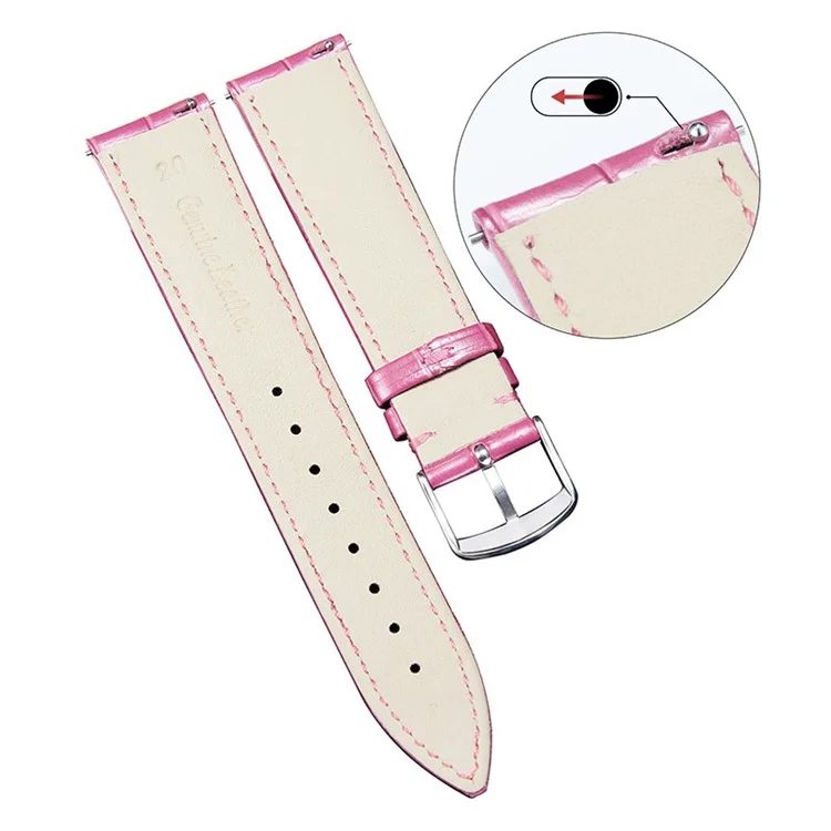 For TicWatch Pro/GTX 22mm Crocodile Texture Cowhide Genuine Leather Strap Replacement Wrist Band - Pink