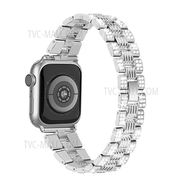 For Apple Watch Series 3 / 2 / 1 38mm Thread Design Stainless Steel Watch Strap + Double Row Rhinestone PC Protective Case - Silver / Silver