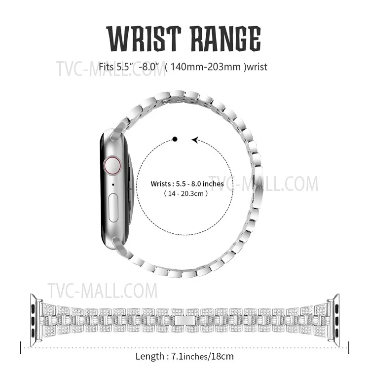 Para Apple Watch Series 6 / 5 / 4 / SE / SE(2022) 40mm Pulseira de Aço Inoxidável com Strass + Capa Protetora de PC Anti-Arranhões - Prata / Prata