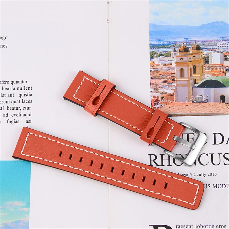 For Garmin Vivomove 3/Garminmove 3 20mm Universal Watch Strap Cowhide Leather Wrist Band Replacement Watchband - Orange