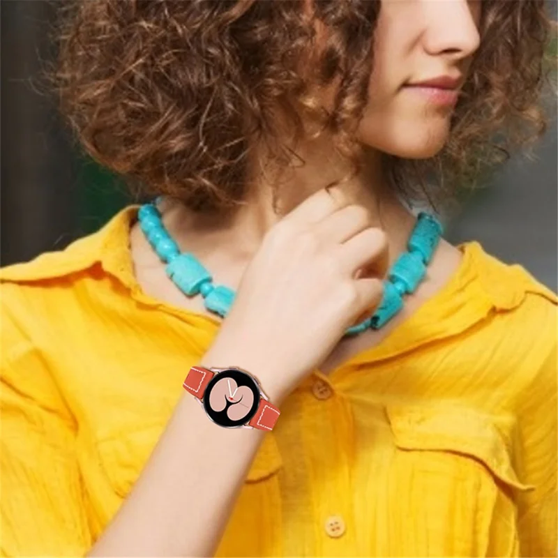 For Garmin Vivomove 3/Garminmove 3 20mm Universal Watch Strap Cowhide Leather Wrist Band Replacement Watchband - Orange