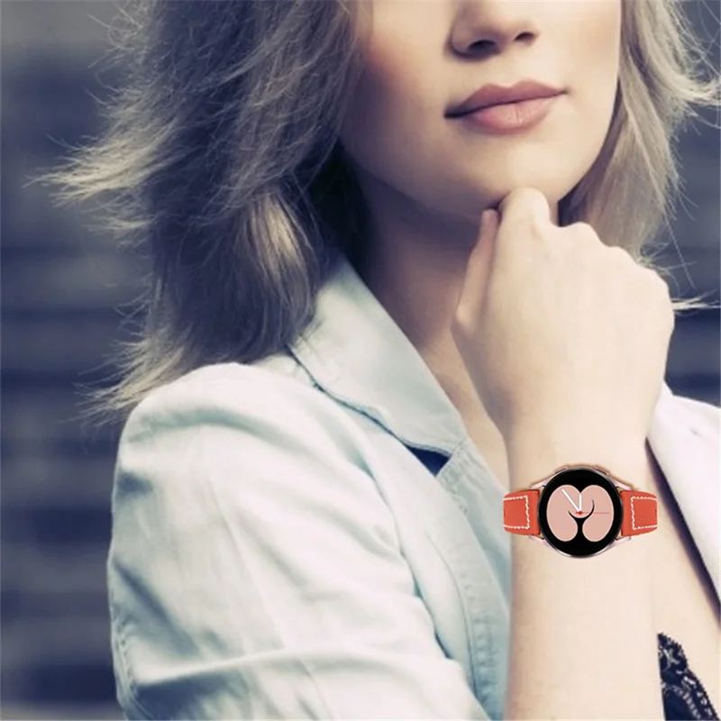 For Garmin Vivomove 3/Garminmove 3 20mm Universal Watch Strap Cowhide Leather Wrist Band Replacement Watchband - Orange