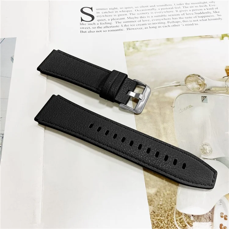 For Xiaomi Mi Watch Color Replacement Strap Double-sided Textured Top Layer Cowhide Leather Wrist Band - Black