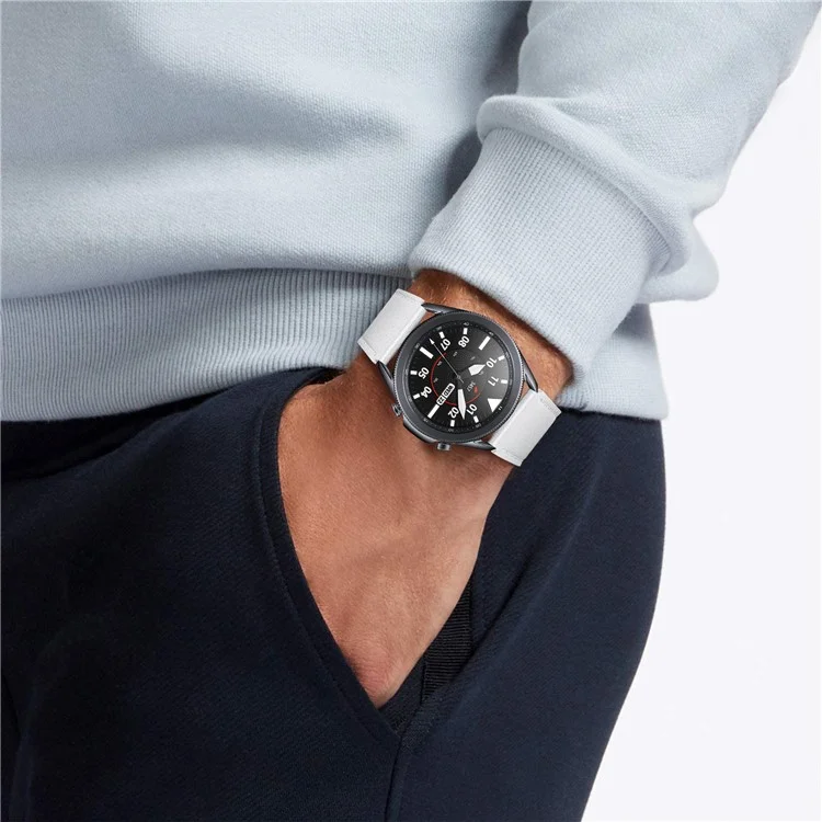 For Xiaomi Mi Watch Color Replacement Strap Double-sided Textured Top Layer Cowhide Leather Wrist Band - White