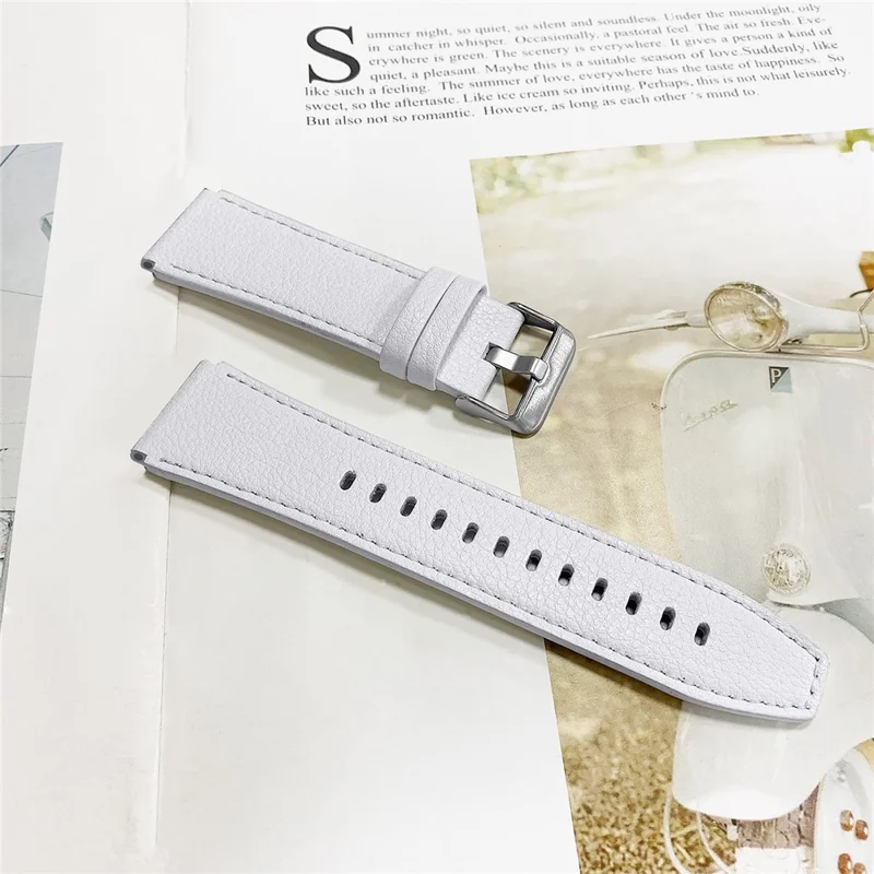 For Fossil Gen 5 Carlyle Replacement Strap Adjustable Double-sided Textured Top Layer Cowhide Leather Watch Band - White