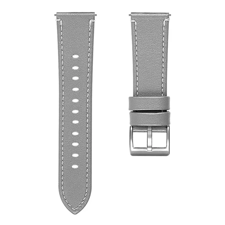 For Honor MagicWatch 2 46mm Soft Cowhide Leather 22mm Universal Smart Watch Band Wrist Strap with Stainless Steel Buckle - Grey