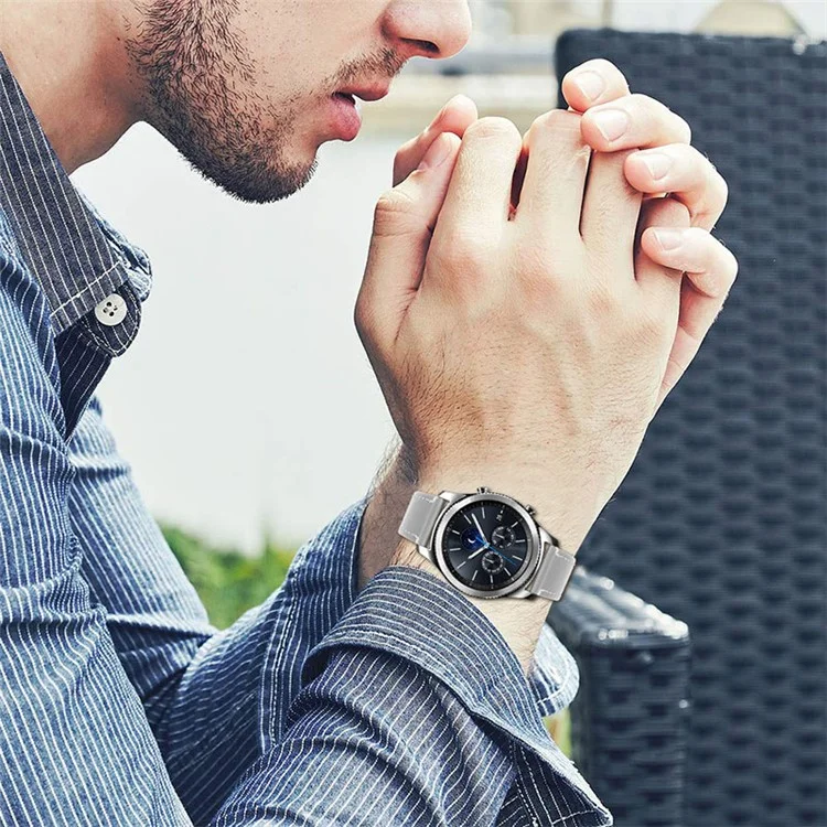 For Honor MagicWatch 2 46mm Soft Cowhide Leather 22mm Universal Smart Watch Band Wrist Strap with Stainless Steel Buckle - Grey