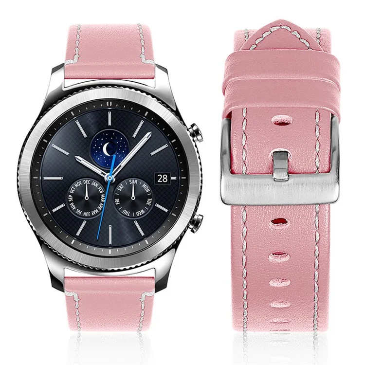 Para Xiaomi Mi Watch Color de Acero Inoxidable Strap de Muñeca Ajustable Cuero de Cuero de Vaca 22 mm Banda Universal de Relojes Inteligentes - Rosado