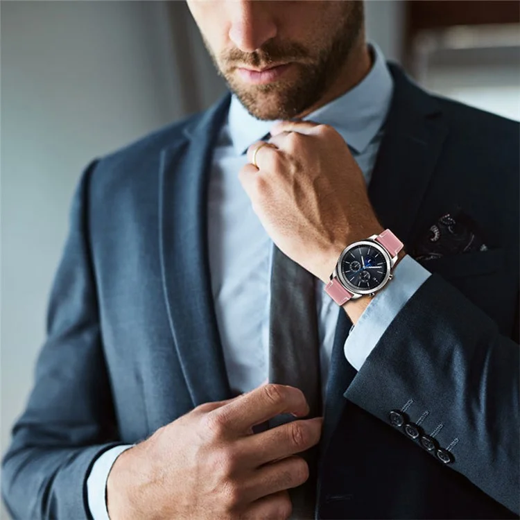 Para Xiaomi Mi Watch Color de Acero Inoxidable Strap de Muñeca Ajustable Cuero de Cuero de Vaca 22 mm Banda Universal de Relojes Inteligentes - Rosado