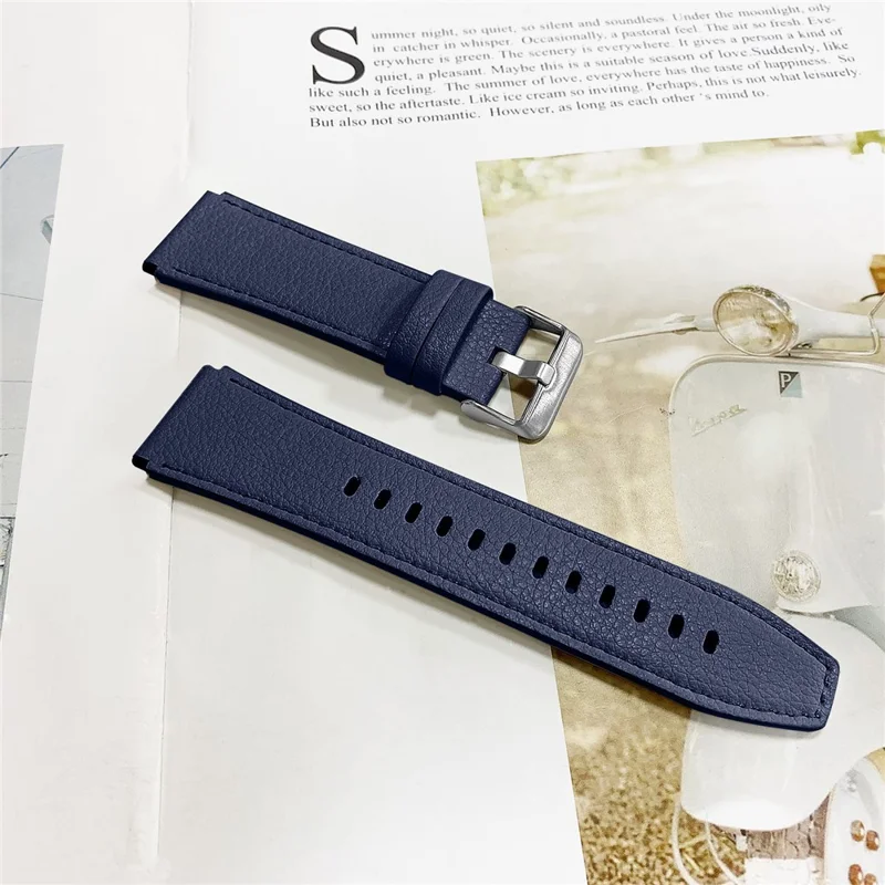 For TicWatch Pro/TicWatch GTX Durable Buckle Design Watch Band Cowhide Genuine Leather Double-sided Textured Wrist Strap - Blue