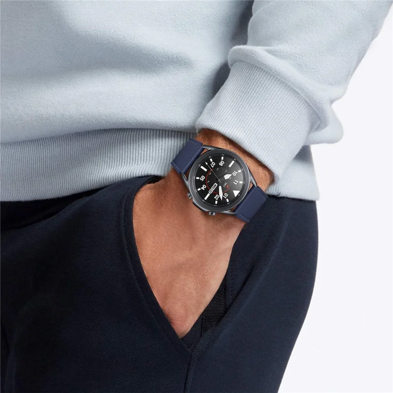 For TicWatch Pro/TicWatch GTX Durable Buckle Design Watch Band Cowhide Genuine Leather Double-sided Textured Wrist Strap - Blue