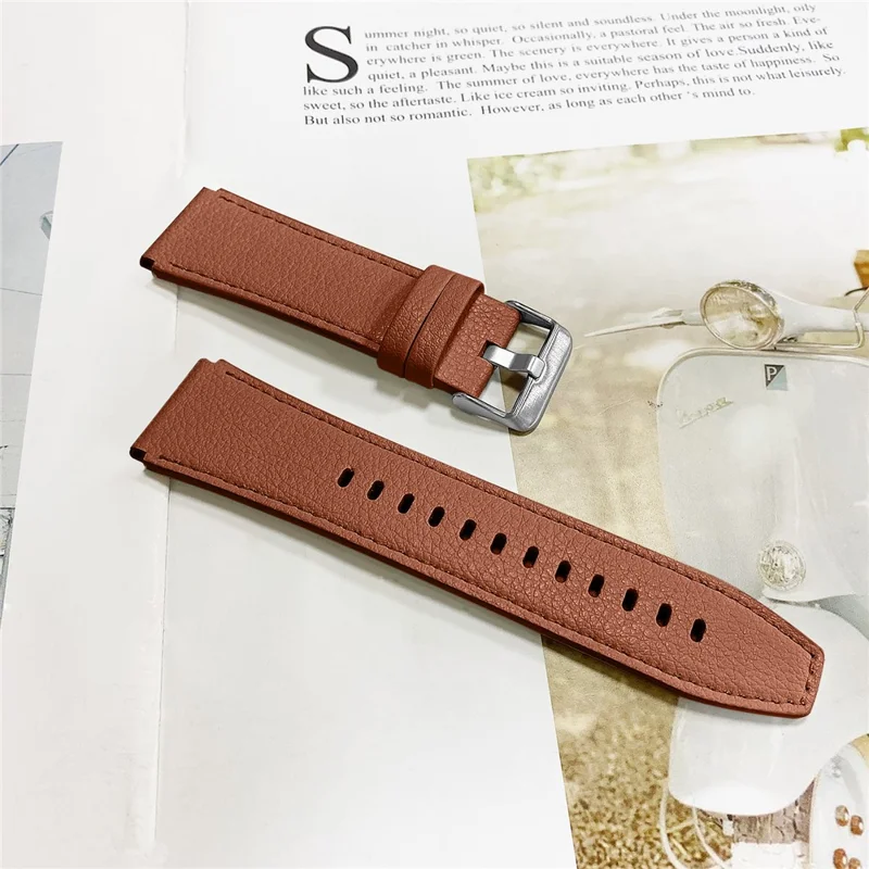 For Garmin Vivoactive 4 Buckle Design Cowhide Genuine Leather Double-sided Textured Watch Band Wrist Strap - Coffee